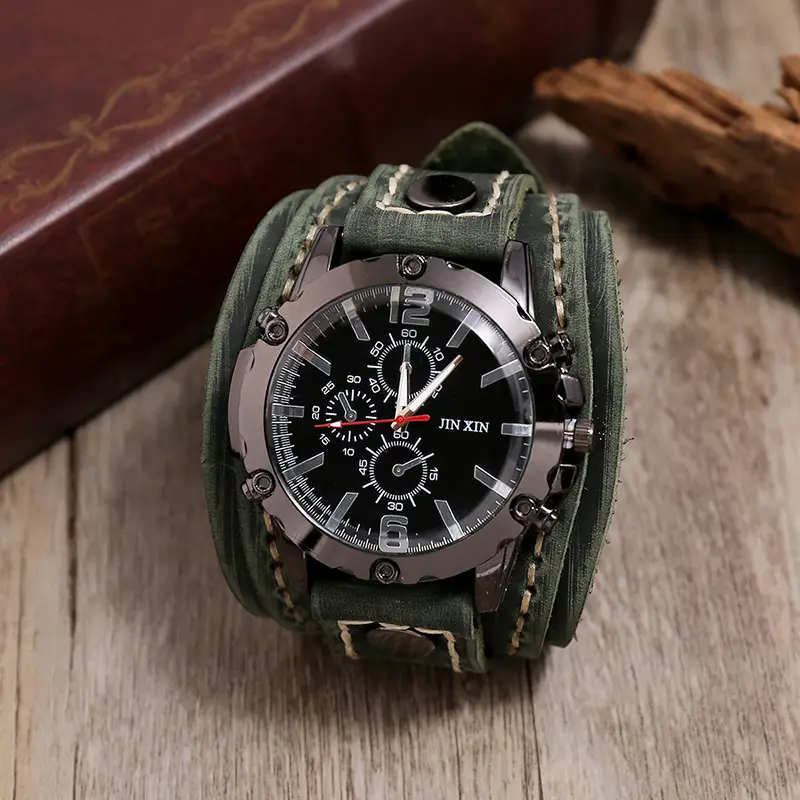 Men's Black Leather Strap Chronograph Watch — feature 8