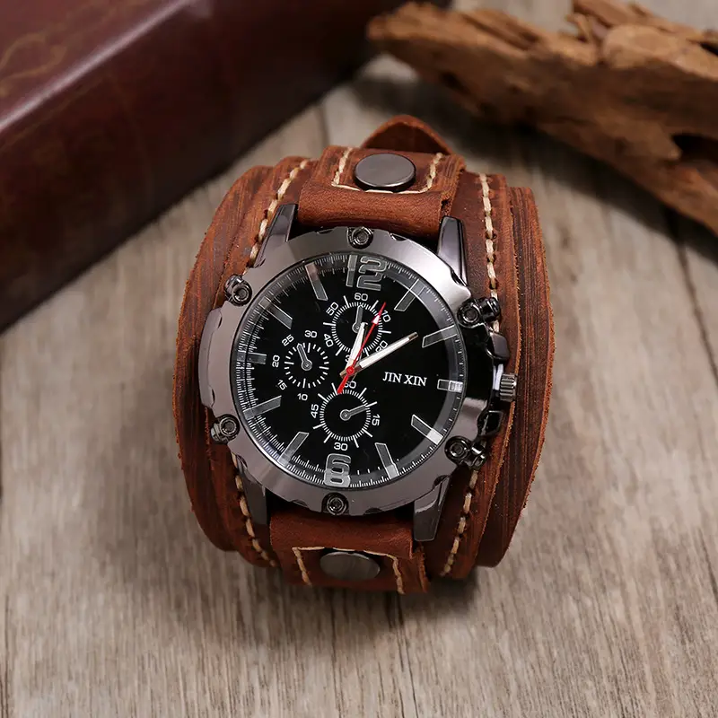 Men's Black Leather Strap Chronograph Watch — feature 9