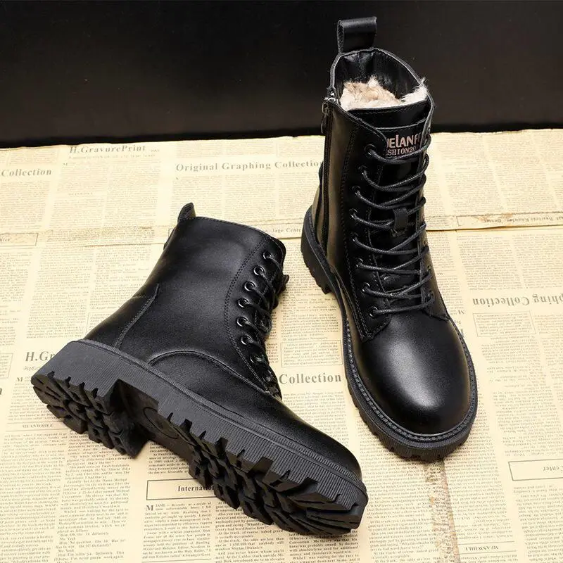 Women's Snow Boots 2026 New Model, Fleece-Lined, Thickened, Mid-Calf, Water-Resistant, Slip-Resistant, Integrated Leather and Fur, Winter Warm Cotton Boots - Image 3