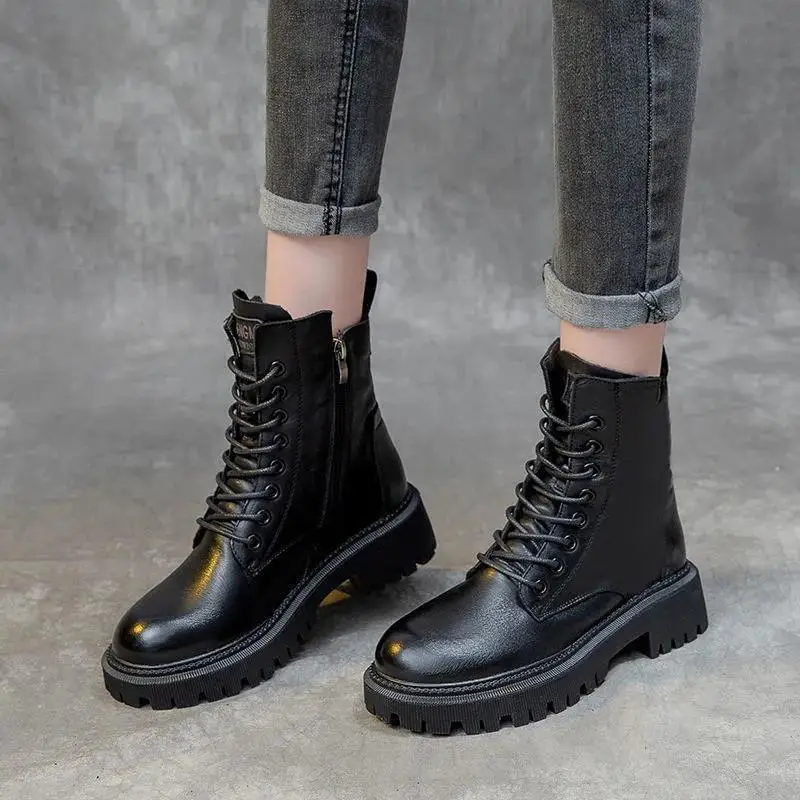 Boots Women's British Style Short Boots 2025 Autumn and Winter K-Style Fleece-Lined Thickeneded Versatile Thick-Soled Boots Ins Trbottom - Image 8