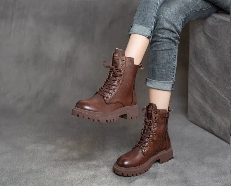 Boots Women's British Style Short Boots 2025 Autumn and Winter K-Style Fleece-Lined Thickeneded Versatile Thick-Soled Boots Ins Trbottom — feature 1