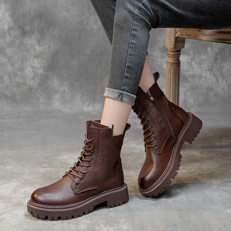 Boots Women's British Style Short Boots 2025 Autumn and Winter K-Style Fleece-Lined Thickeneded Versatile Thick-Soled Boots Ins Trbottom — feature 15