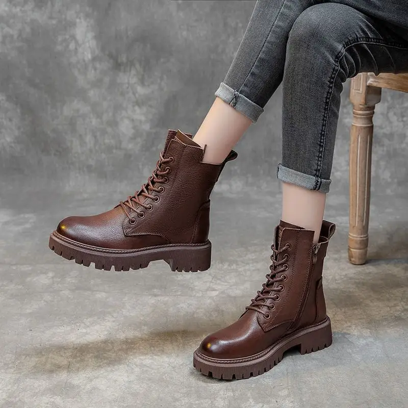Boots Women's British Style Short Boots 2025 Autumn and Winter K-Style Fleece-Lined Thickeneded Versatile Thick-Soled Boots Ins Trbottom — feature 16
