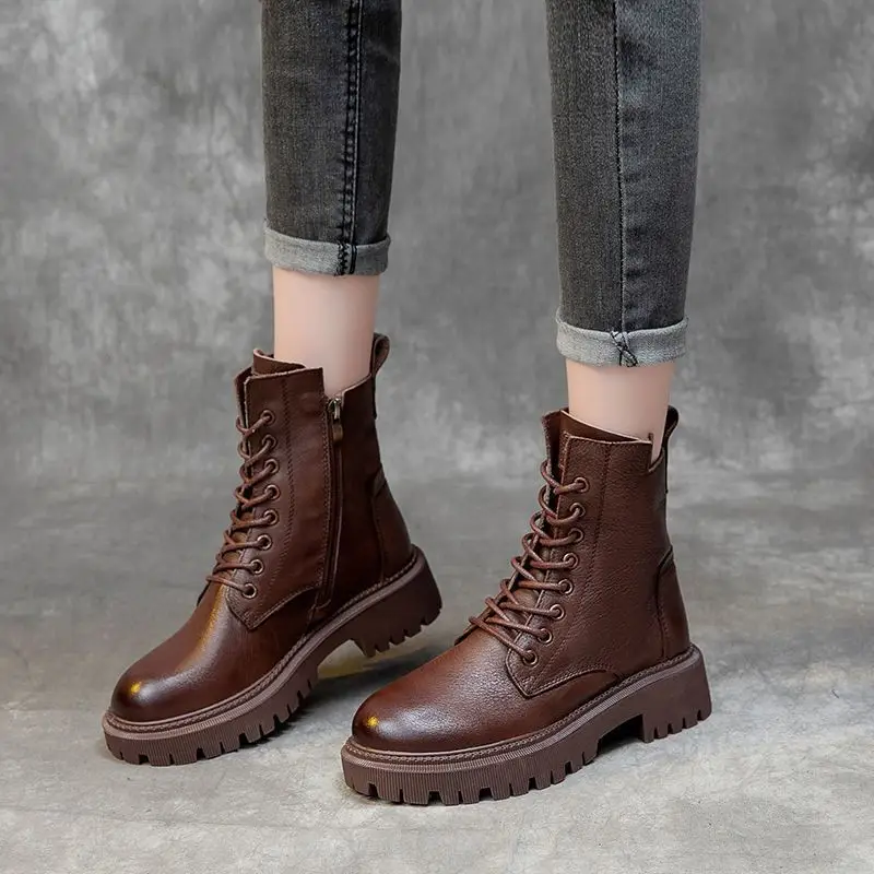 Boots Women's British Style Short Boots 2025 Autumn and Winter K-Style Fleece-Lined Thickeneded Versatile Thick-Soled Boots Ins Trbottom — feature 17