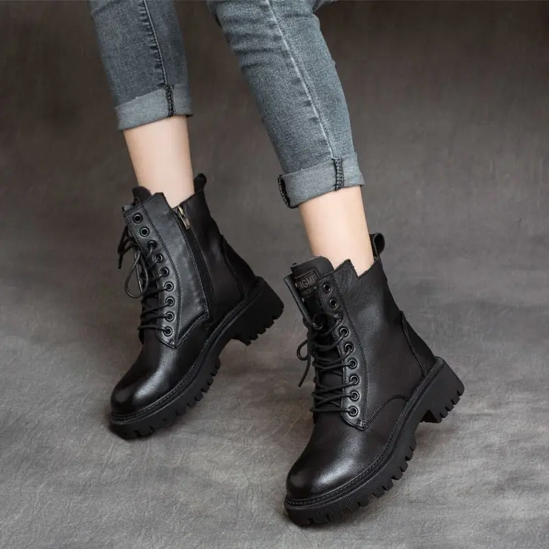Boots Women's British Style Short Boots 2025 Autumn and Winter K-Style Fleece-Lined Thickeneded Versatile Thick-Soled Boots Ins Trbottom — feature 3