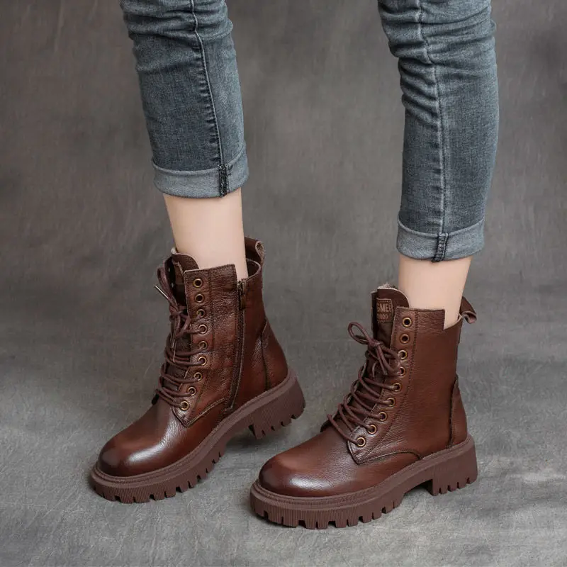 Boots Women's British Style Short Boots 2025 Autumn and Winter K-Style Fleece-Lined Thickeneded Versatile Thick-Soled Boots Ins Trbottom — feature 4