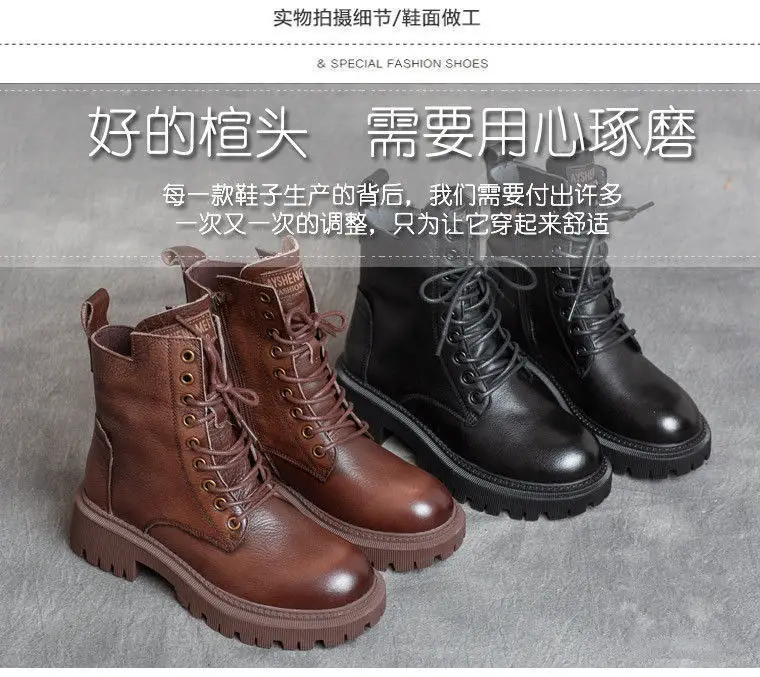 Boots Women's British Style Short Boots 2025 Autumn and Winter K-Style Fleece-Lined Thickeneded Versatile Thick-Soled Boots Ins Trbottom — feature 5