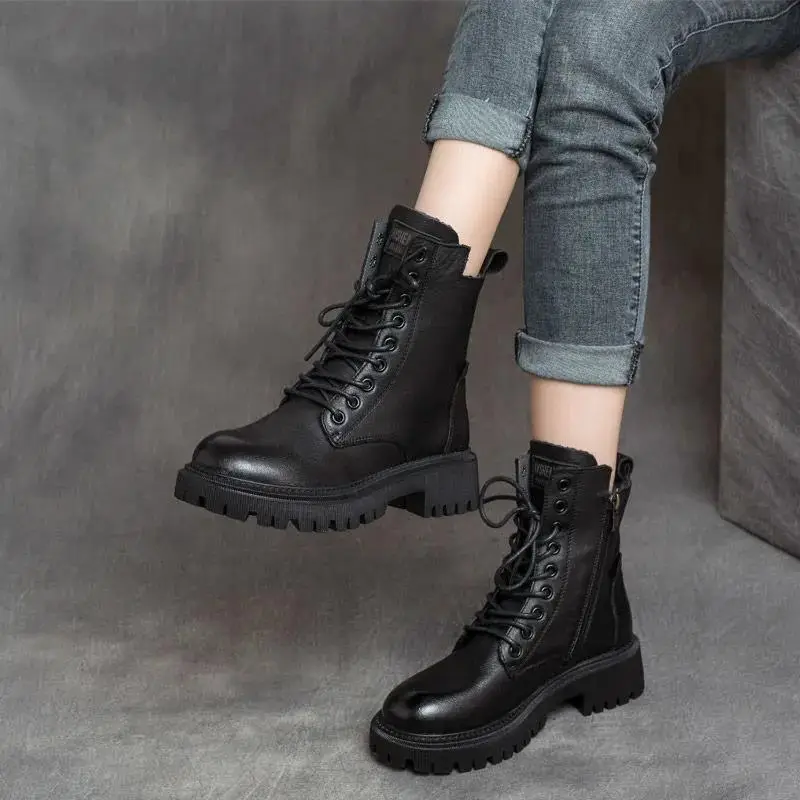 Boots Women's British Style Short Boots 2025 Autumn and Winter K-Style Fleece-Lined Thickeneded Versatile Thick-Soled Boots Ins Trbottom - Image 2
