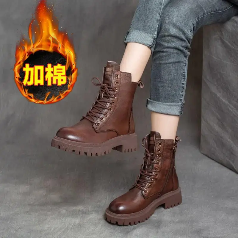 Boots Women's British Style Short Boots 2025 Autumn and Winter K-Style Fleece-Lined Thickeneded Versatile Thick-Soled Boots Ins Trbottom - Image 3
