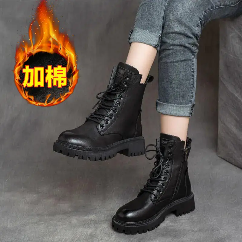 Boots Women's British Style Short Boots 2025 Autumn and Winter K-Style Fleece-Lined Thickeneded Versatile Thick-Soled Boots Ins Trbottom - Image 4