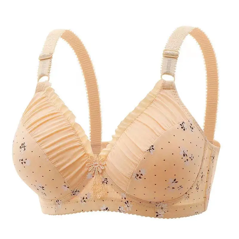 plus size Thin Non-rimless Mother's Bra Push-up Parammary Adjustable Printed Comfortable Breathable Underwear for Women