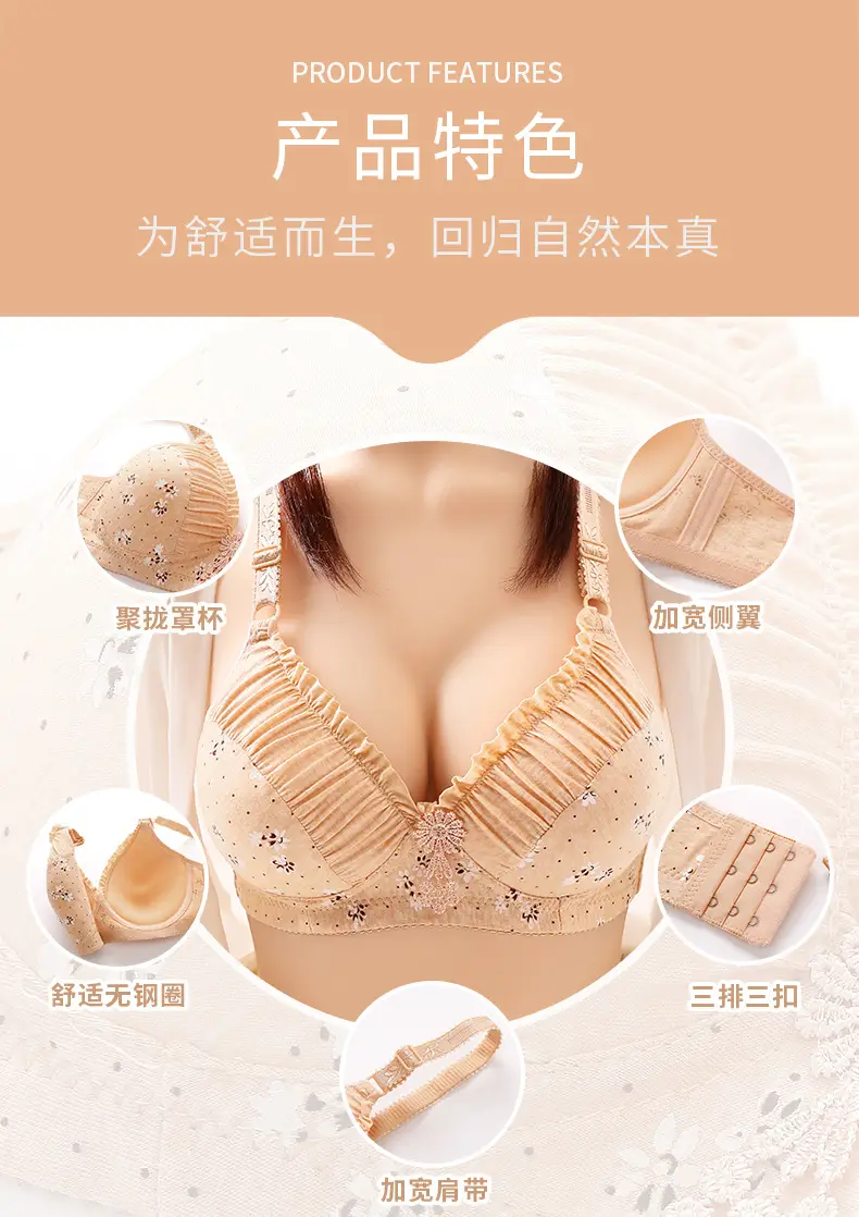 plus size Thin Non-rimless Mother's Bra Push-up Parammary Adjustable Printed Comfortable Breathable Underwear for Women — feature 1
