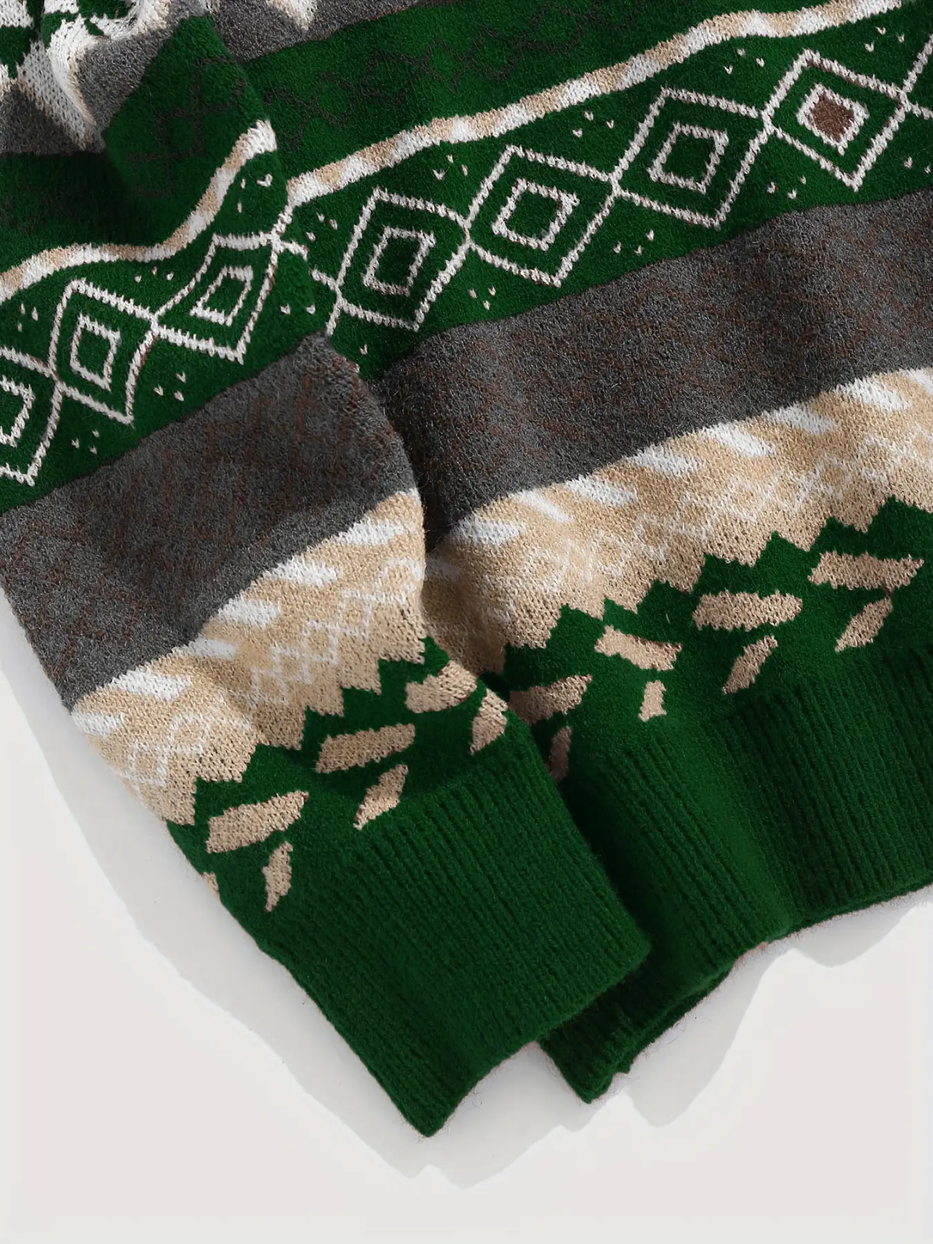 Women Waxy Knitted Sweater Brown Diamond Pattern — feature 10