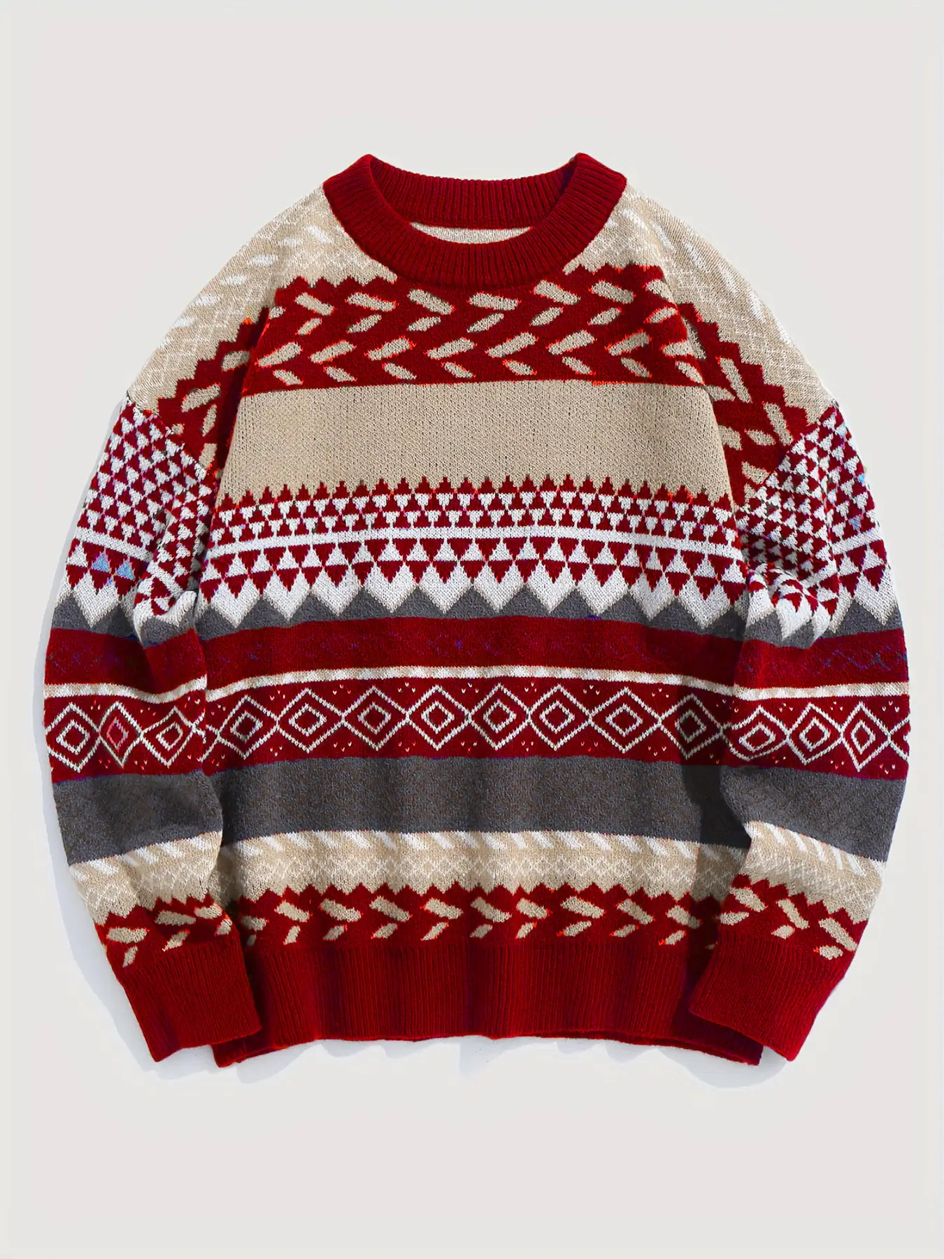 Women Waxy Knitted Sweater Brown Diamond Pattern — feature 13