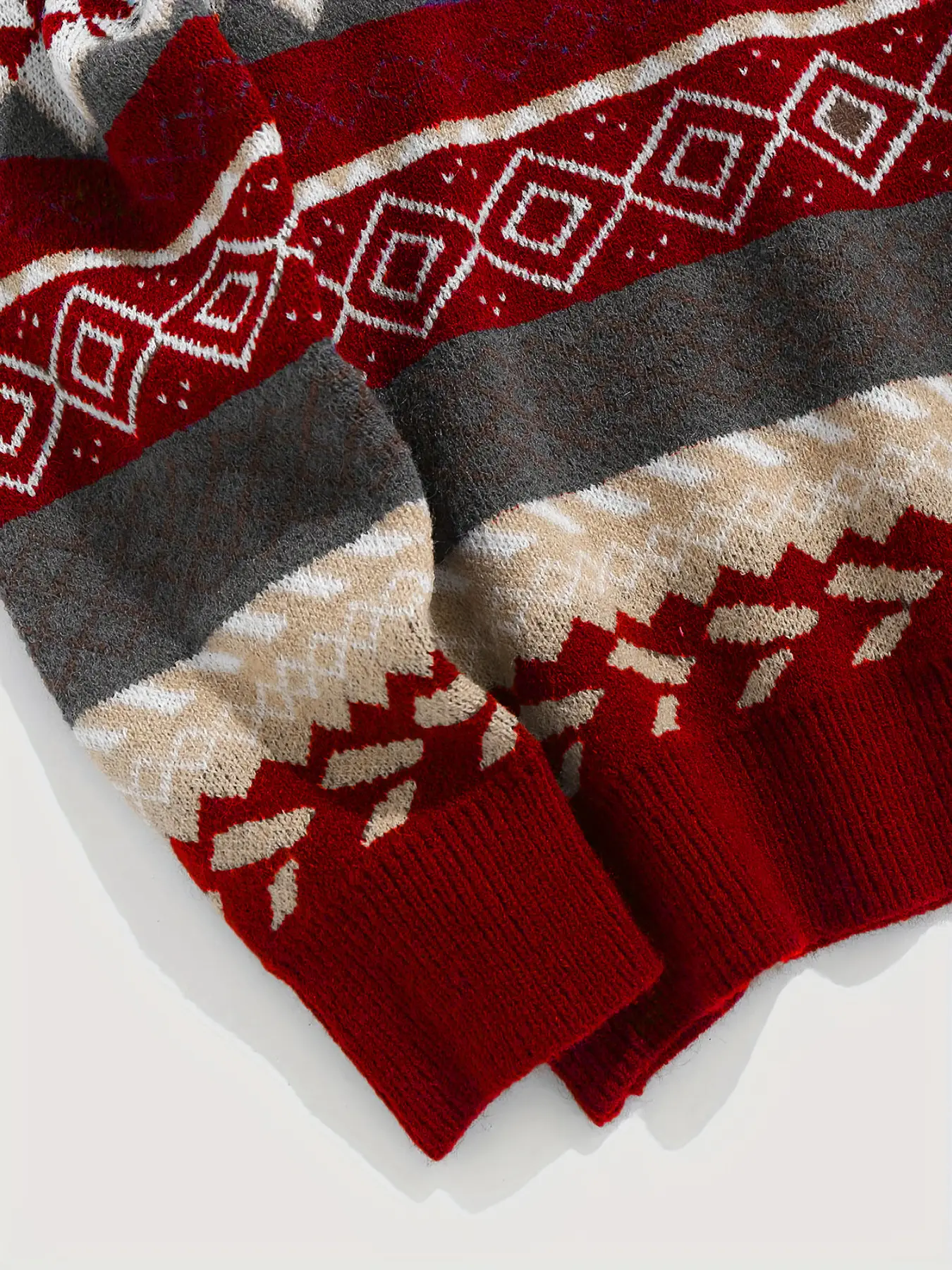 Women Waxy Knitted Sweater Brown Diamond Pattern — feature 16