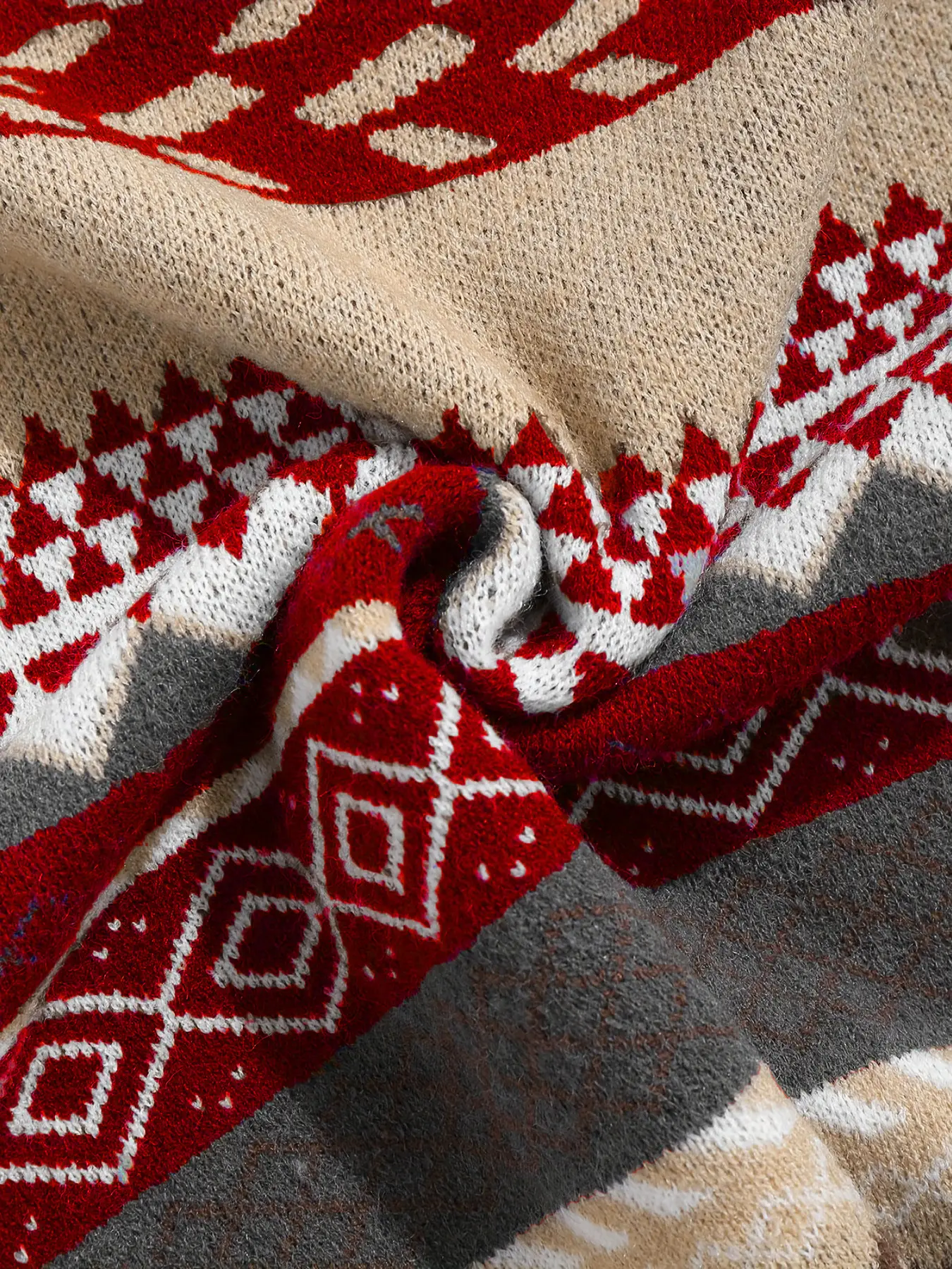 Women Waxy Knitted Sweater Brown Diamond Pattern — feature 17