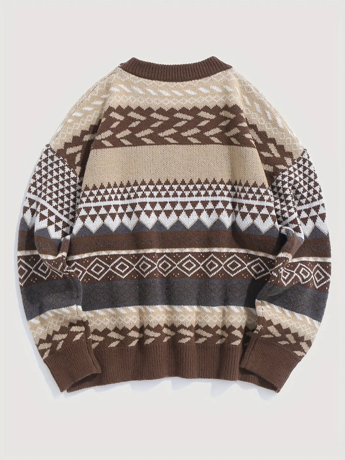 Women Waxy Knitted Sweater Brown Diamond Pattern — feature 4