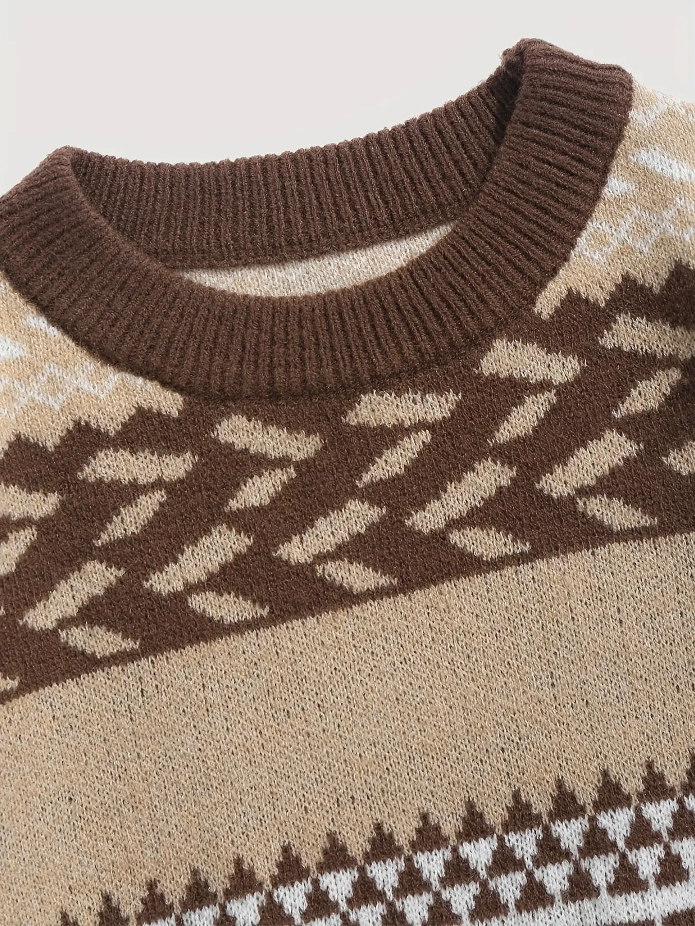 Women Waxy Knitted Sweater Brown Diamond Pattern — feature 5