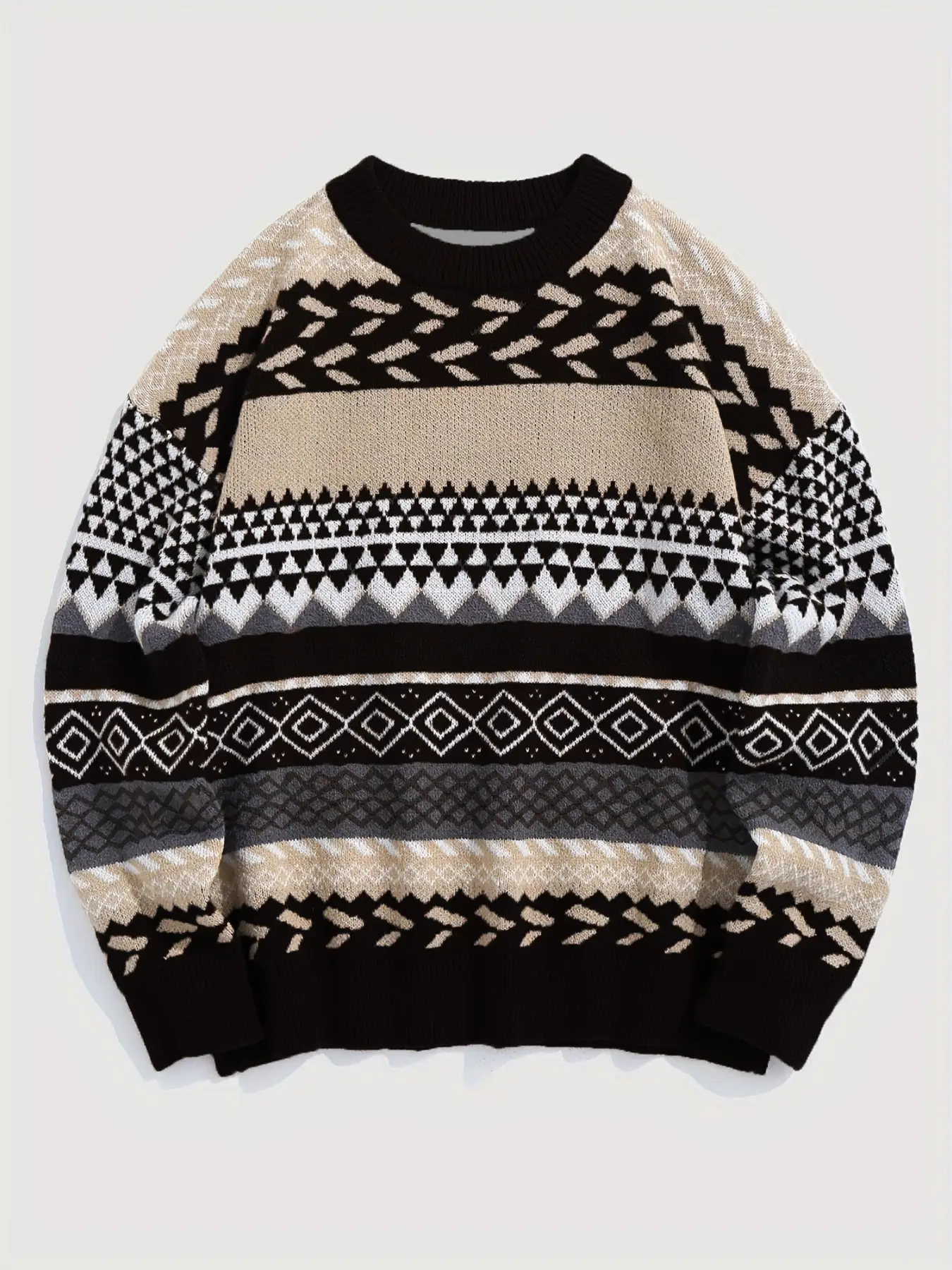 Women Waxy Knitted Sweater Brown Diamond Pattern - Image 2