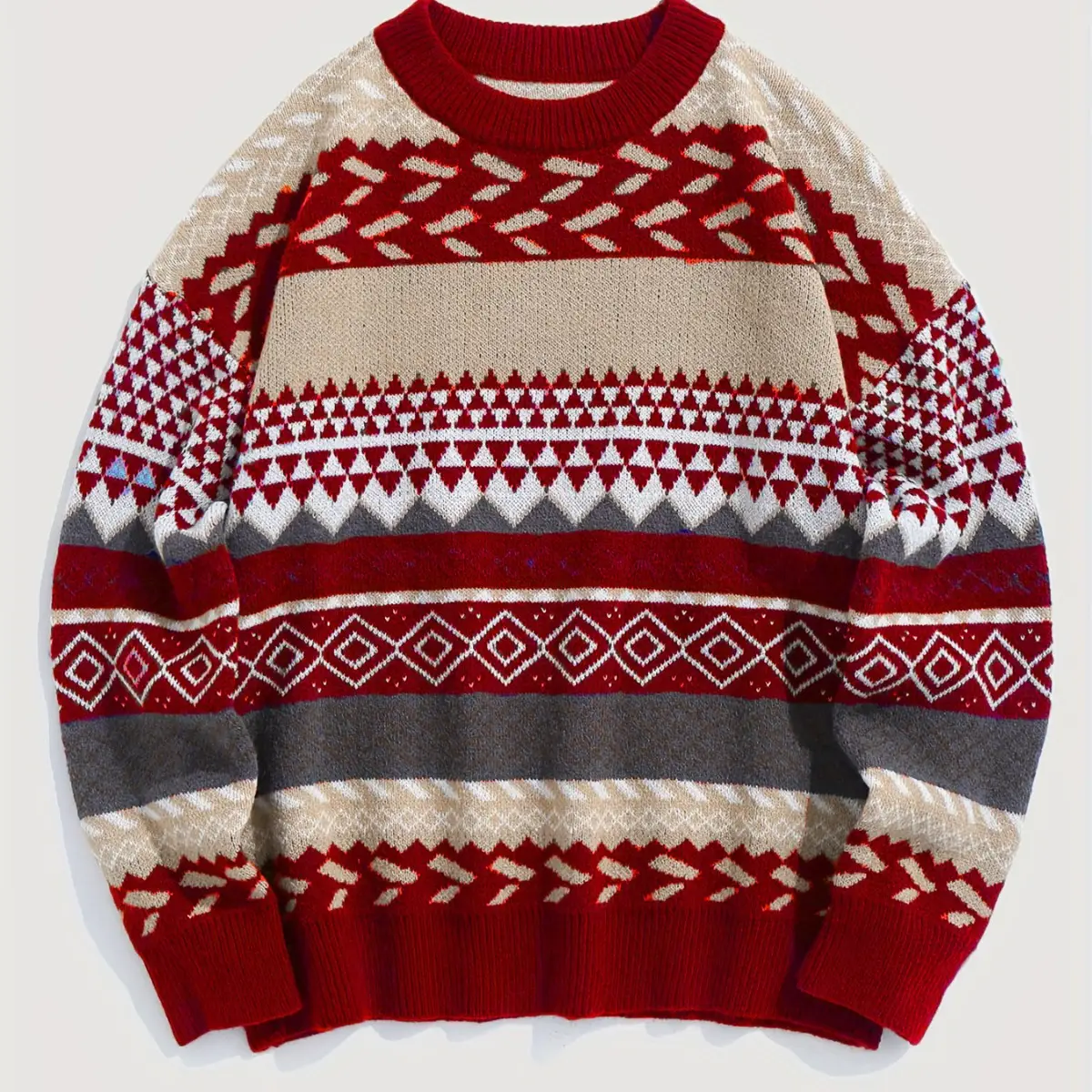 Women Waxy Knitted Sweater Brown Diamond Pattern - Image 3