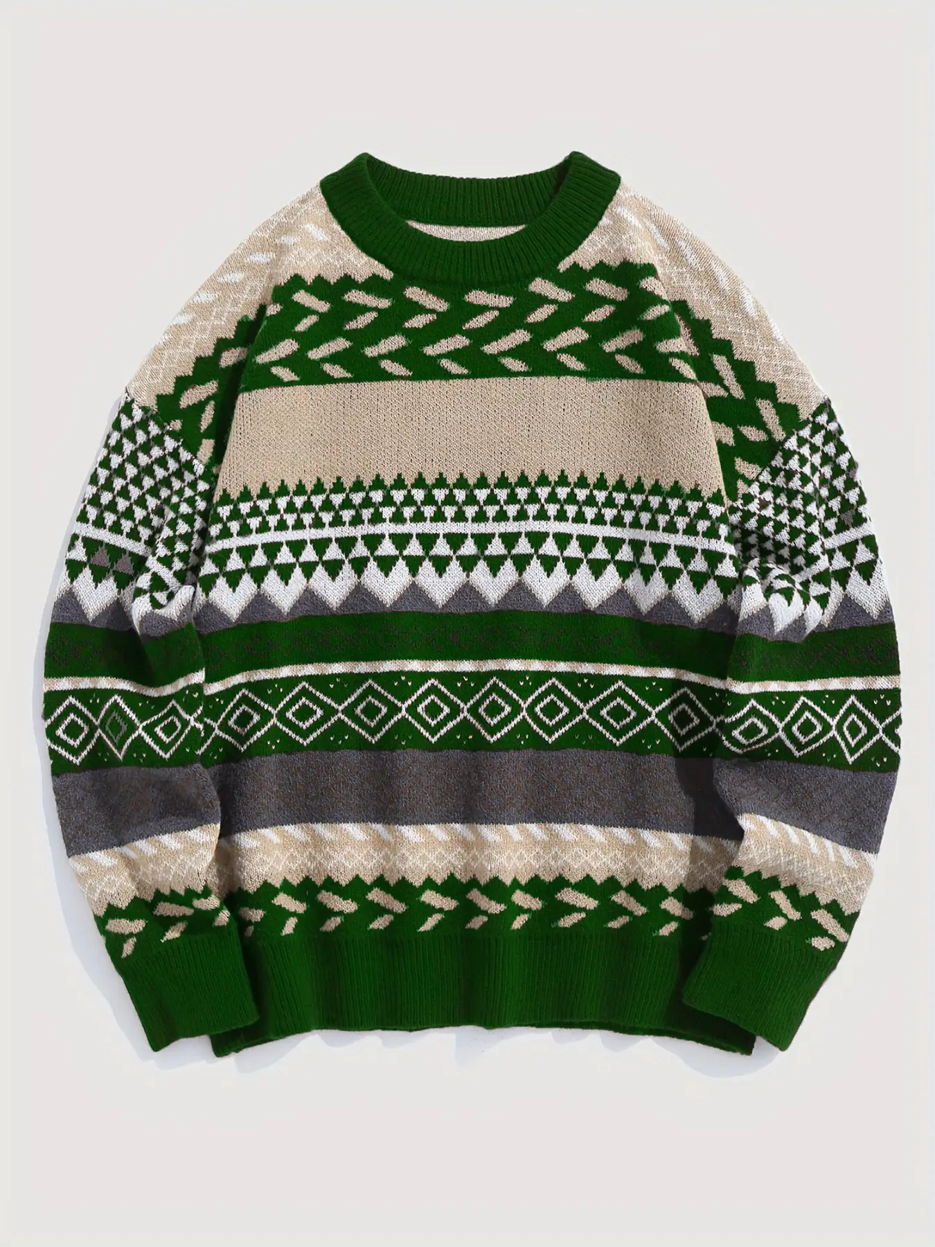 Women Waxy Knitted Sweater Brown Diamond Pattern - Image 4