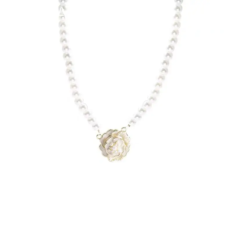 Black & White Camellia Pearl Necklace Women's High-end Light Luxury Niche Design Woolen Chain Beaded Elegant Clavicle Chain — feature 12