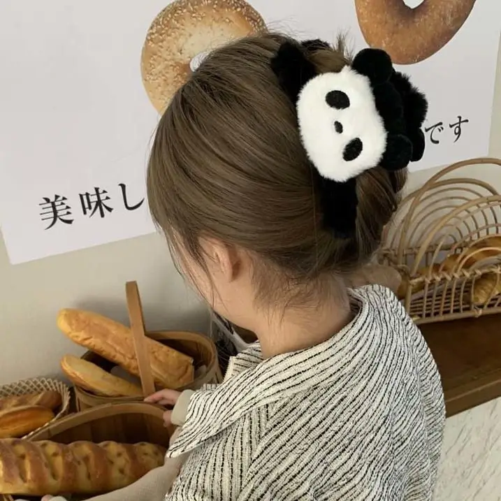 Cute Panda Plush Hairpin for Women Autumn Winter - Image 2