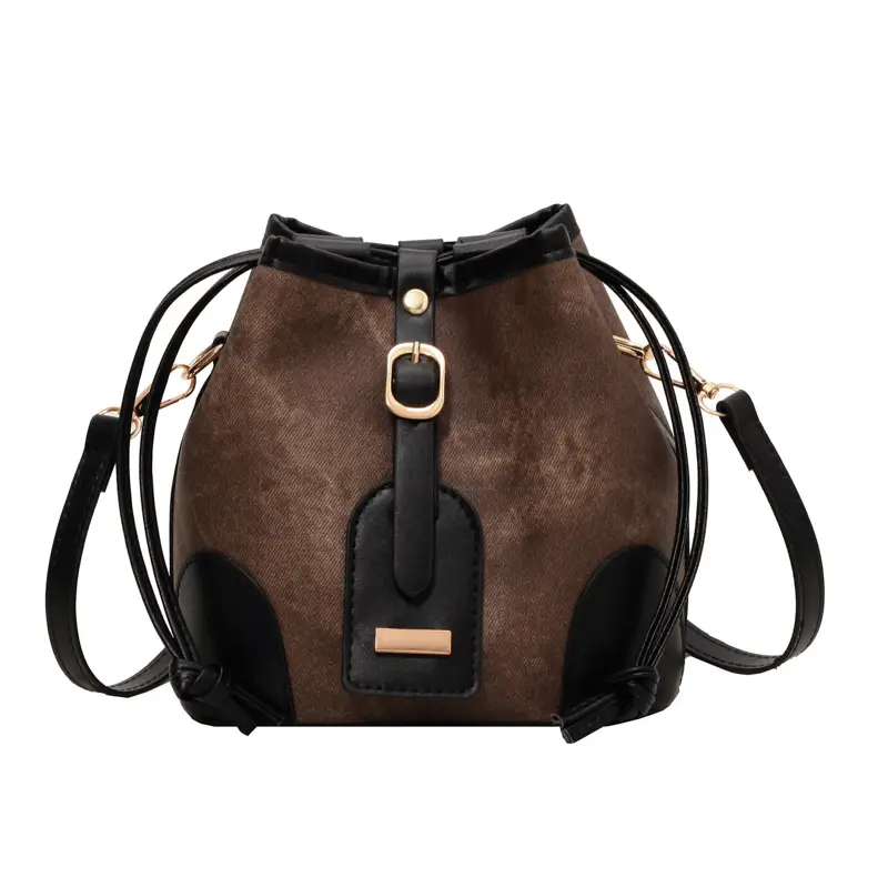Women's Autumn Winter Contrast Color Bucket Bag - Image 9