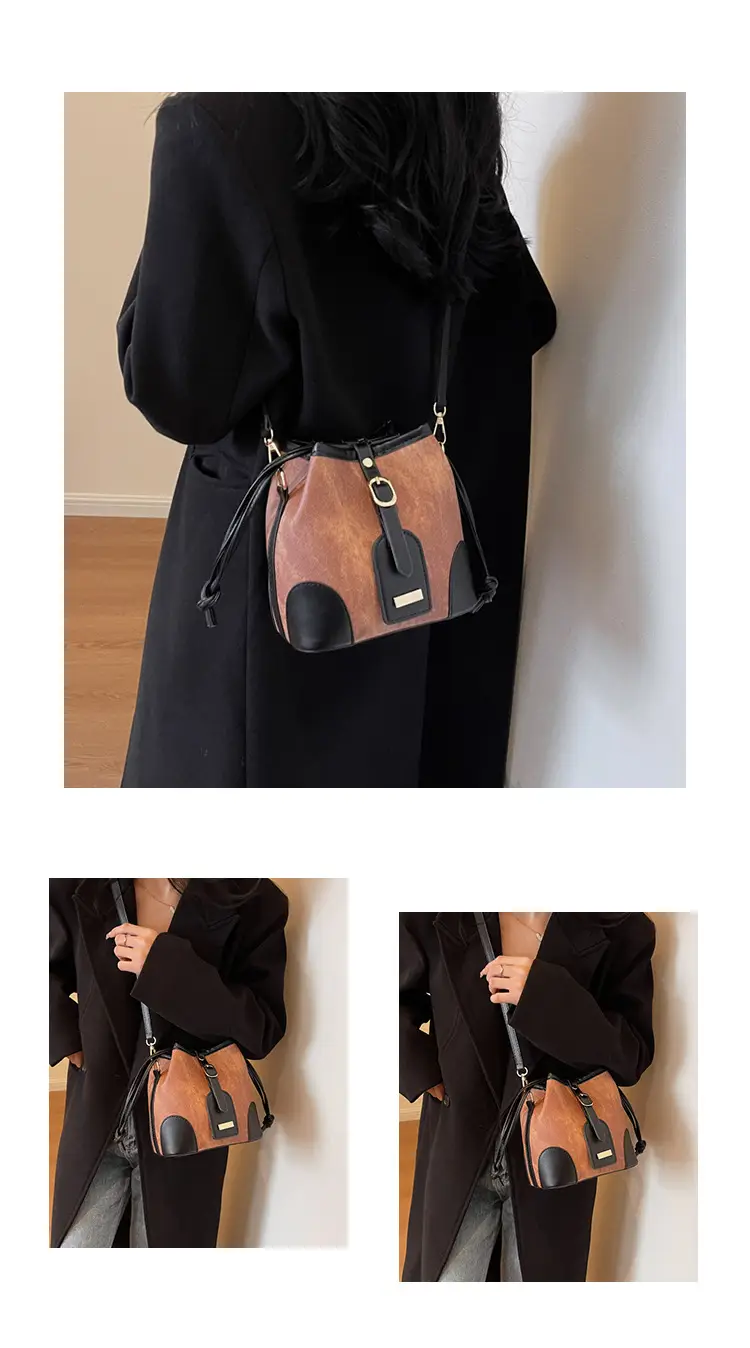 Women's Autumn Winter Contrast Color Bucket Bag — feature 10