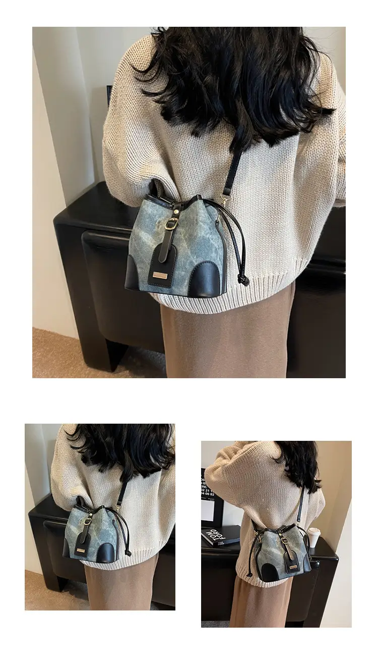 Women's Autumn Winter Contrast Color Bucket Bag — feature 11