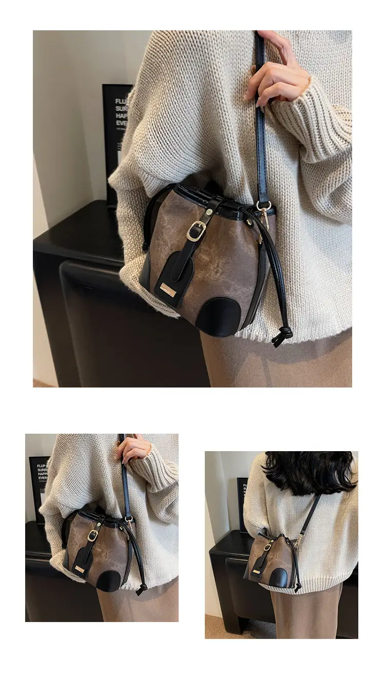 Women's Autumn Winter Contrast Color Bucket Bag — feature 12