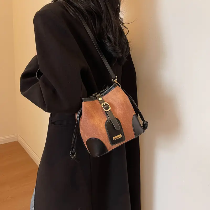 Women's Autumn Winter Contrast Color Bucket Bag — feature 14