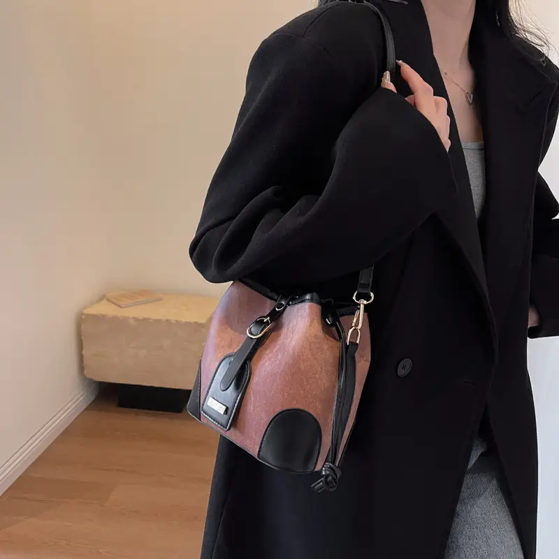 Women's Autumn Winter Contrast Color Bucket Bag — feature 15