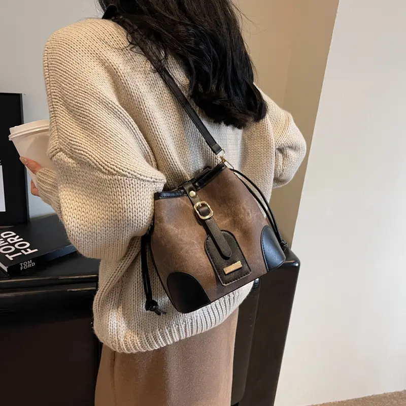 Women's Autumn Winter Contrast Color Bucket Bag — feature 20