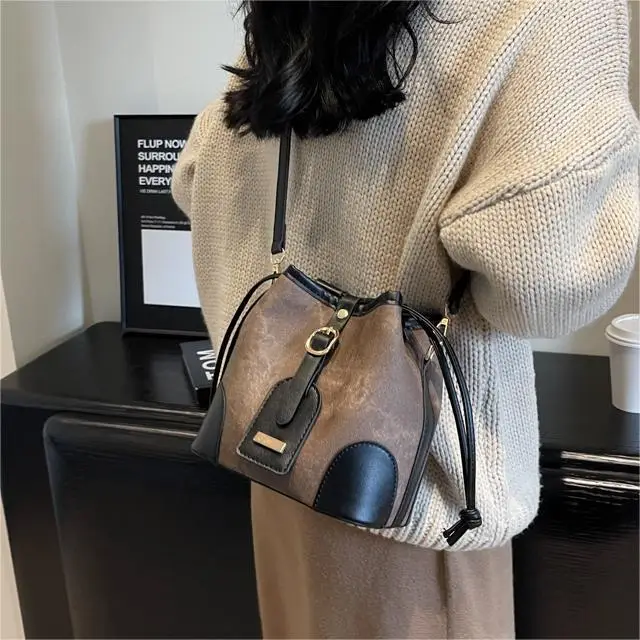 Women's Autumn Winter Contrast Color Bucket Bag — feature 22