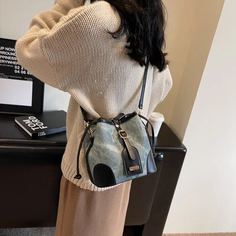 Women's Autumn Winter Contrast Color Bucket Bag — feature 25