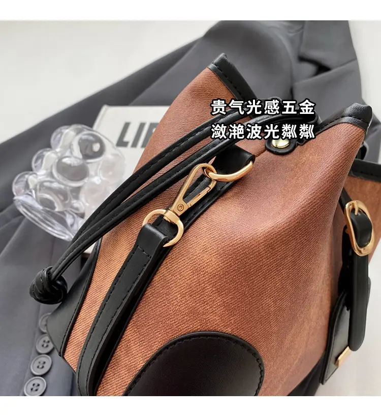 Women's Autumn Winter Contrast Color Bucket Bag — feature 5