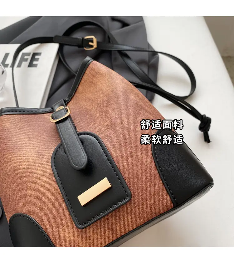 Women's Autumn Winter Contrast Color Bucket Bag — feature 6