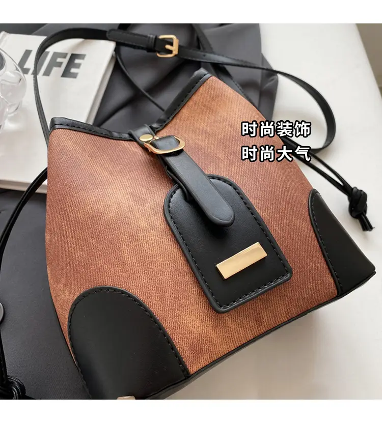 Women's Autumn Winter Contrast Color Bucket Bag — feature 7