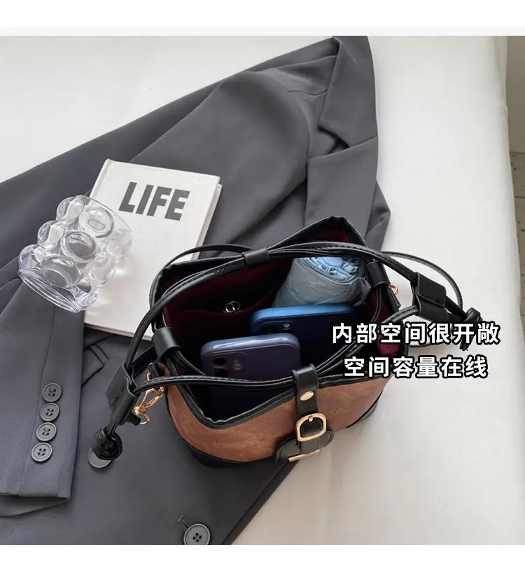 Women's Autumn Winter Contrast Color Bucket Bag — feature 8