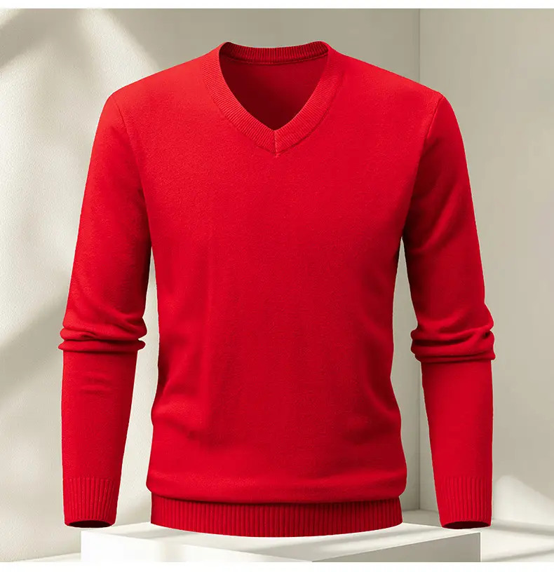 Red V-Neck Sweater for Men, Machine Washable, Base Layer — feature 15