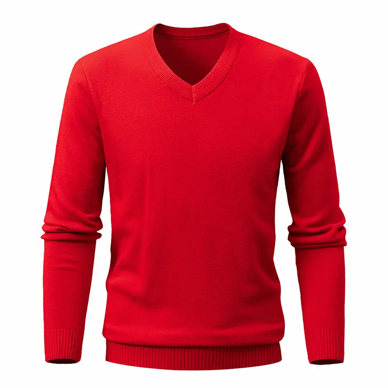 Red V-Neck Sweater for Men, Machine Washable, Base Layer - Image 7