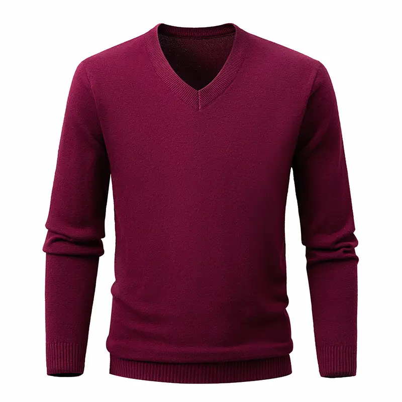 Red V-Neck Sweater for Men, Machine Washable, Base Layer - Image 8
