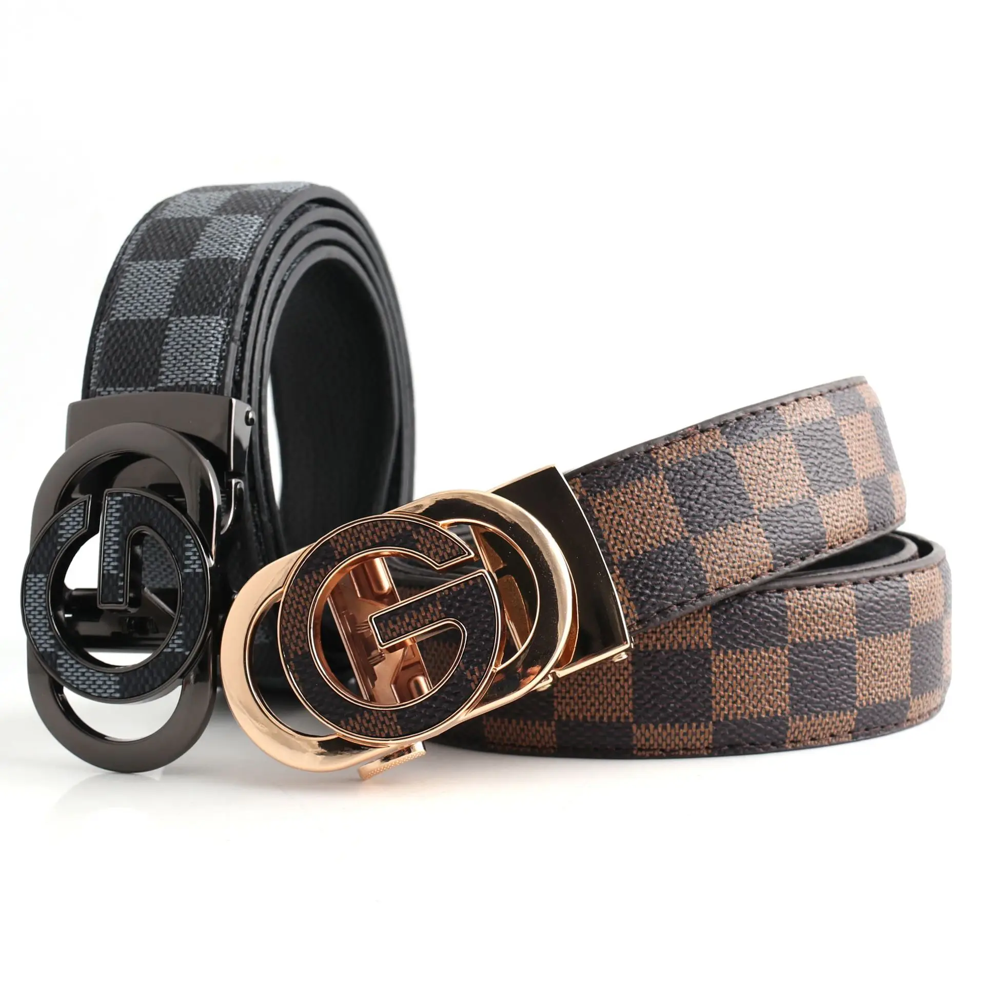Hongsheng Men's Checkered Leather Belt with Gold Buckle β feature 14