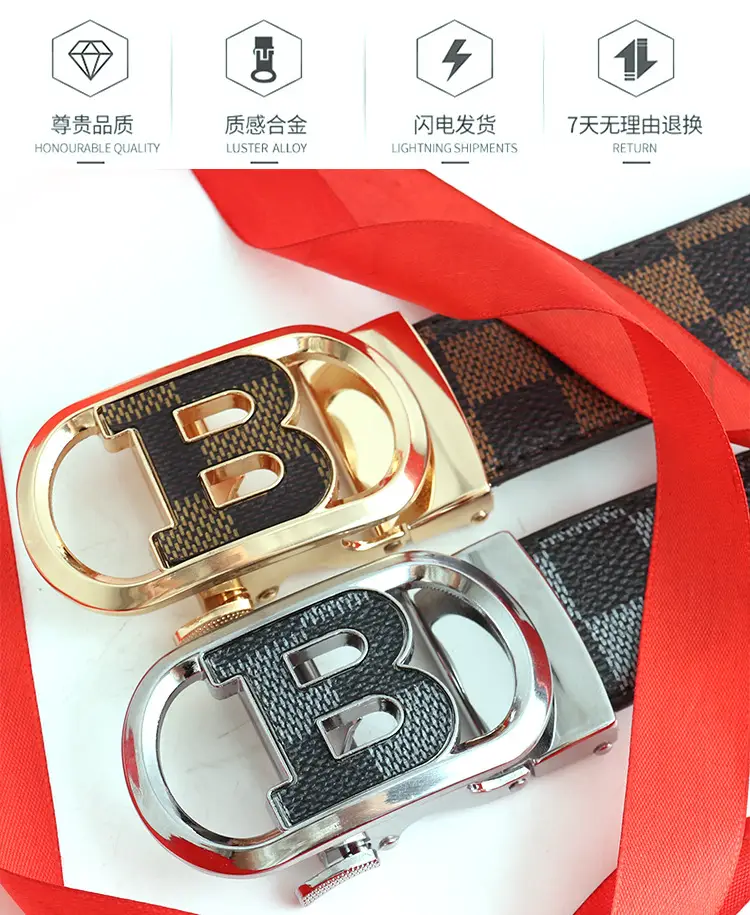 Hongsheng Men's Checkered Leather Belt with Gold Buckle β feature 2