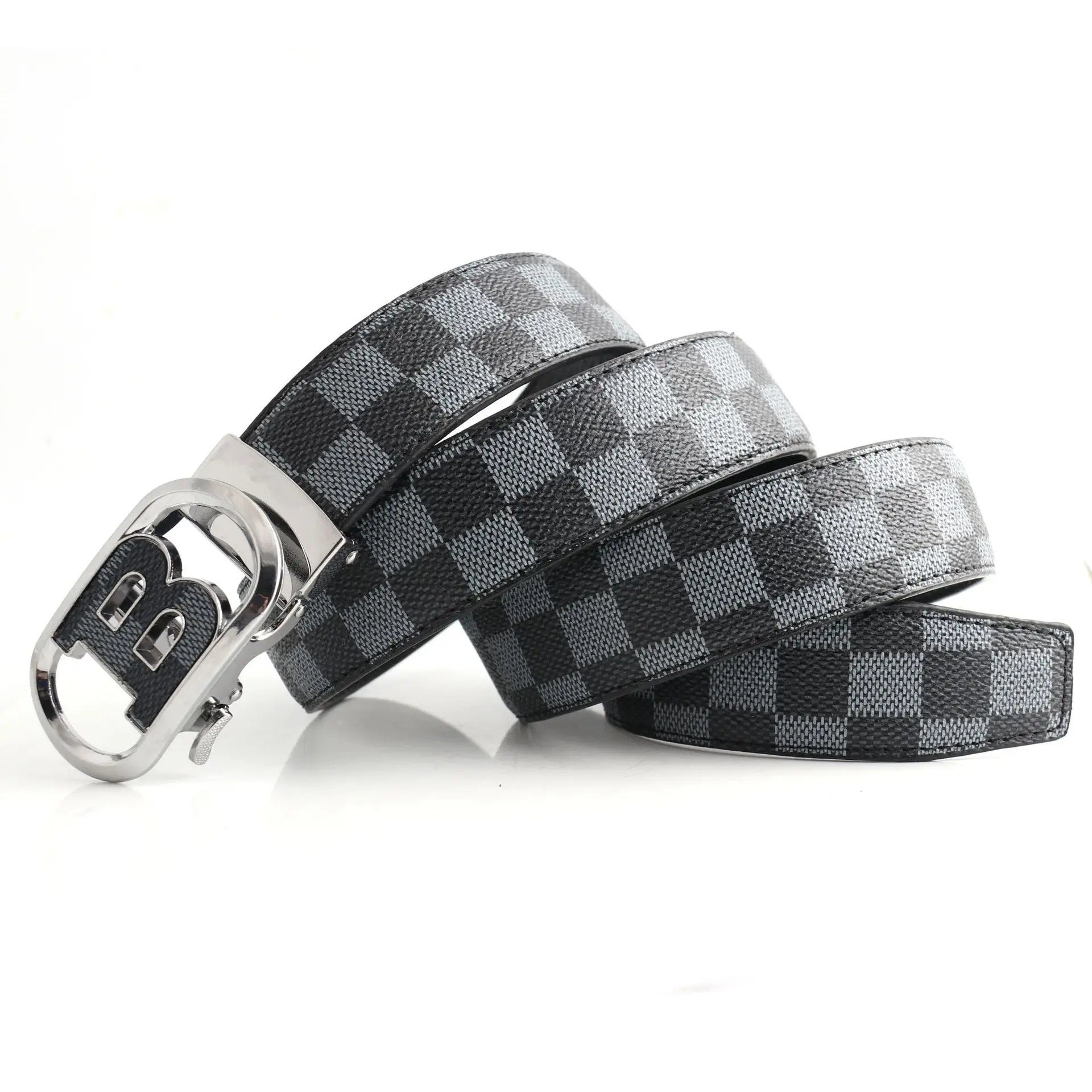 Hongsheng Men's Checkered Leather Belt with Gold Buckle β feature 9
