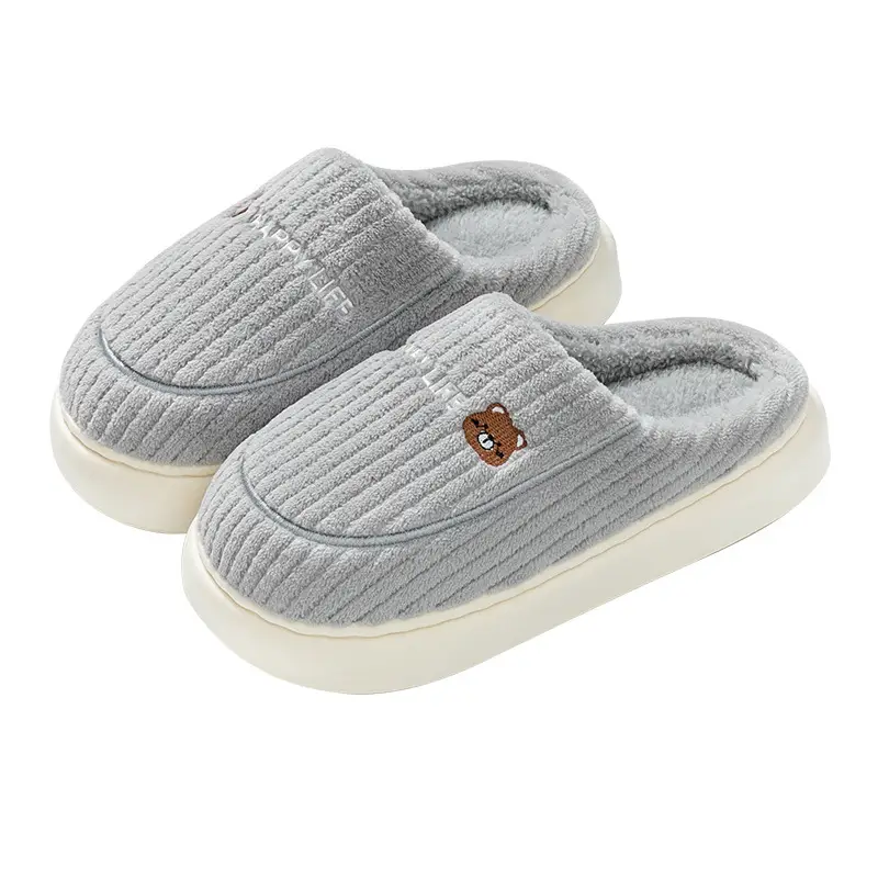 Cotton Slippers for Couples Indoor 2025 Home Plush Winter New Non-Slip Women's Warm Men's Slippers Autumn and Winter Thick-Soled