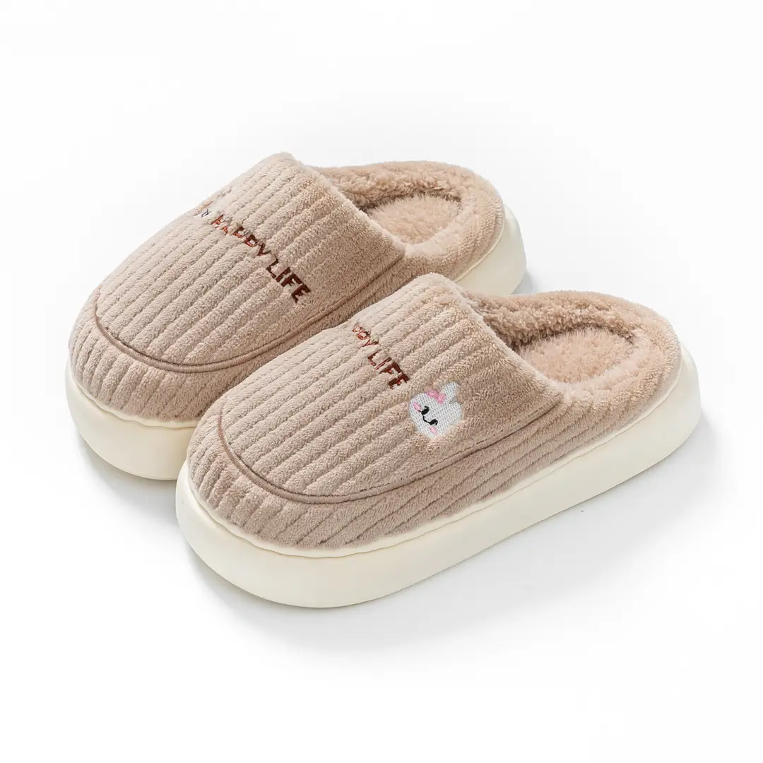 Cotton Slippers for Couples Indoor 2025 Home Plush Winter New Non-Slip Women's Warm Men's Slippers Autumn and Winter Thick-Soled