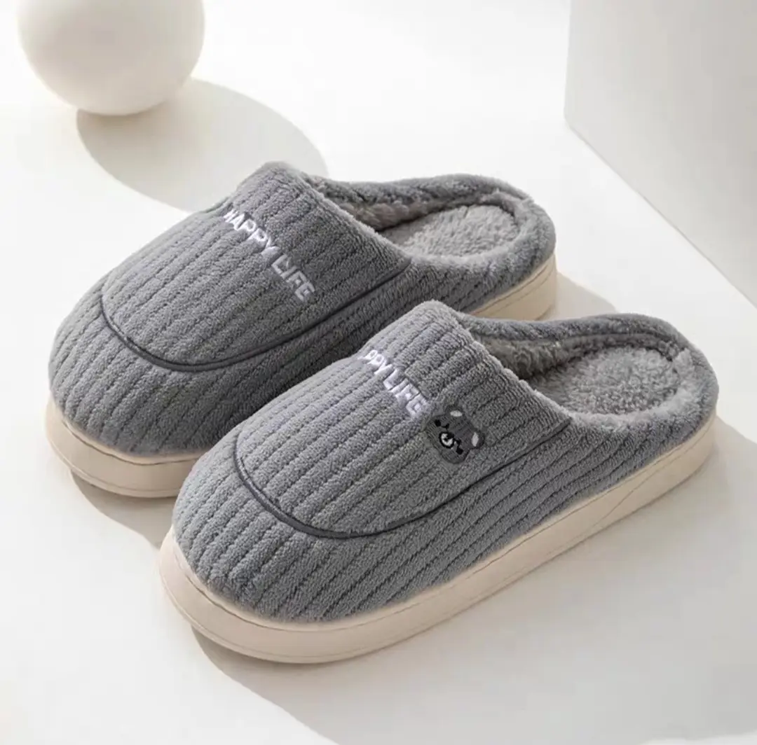 Cotton Slippers for Couples Indoor 2025 Home Plush Winter New Non-Slip Women's Warm Men's Slippers Autumn and Winter Thick-Soled