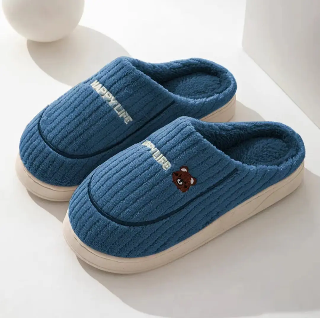 Cotton Slippers for Couples Indoor 2025 Home Plush Winter New Non-Slip Women's Warm Men's Slippers Autumn and Winter Thick-Soled